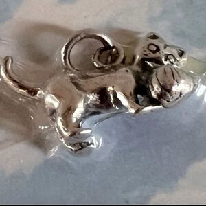 Charm: NEW Sterling Silver Plated Cat Kitty Playing with a Ball of Yarn